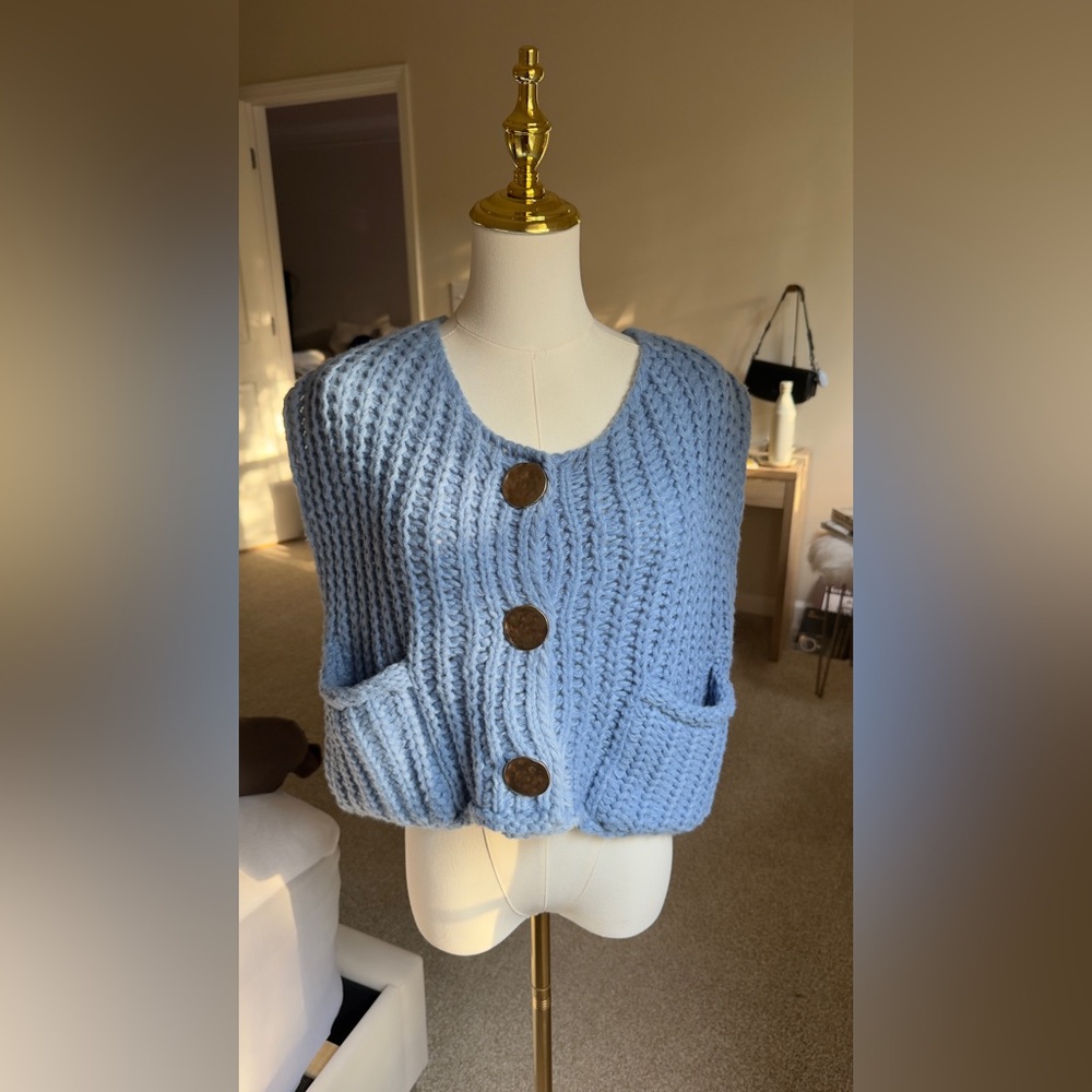 Chunky Knit Blue Sweater Vest